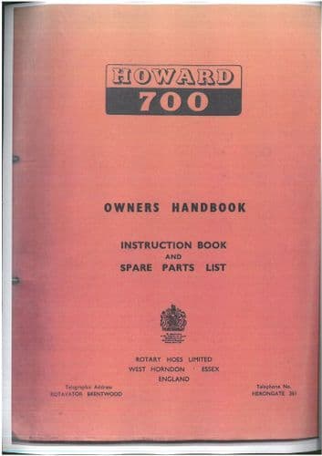 Howard Rotavator 700 Operators Manual with Parts List