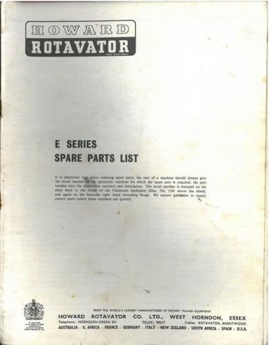 Howard Rotavator E Series Parts Manual - 40" 50" 60" 70" Models