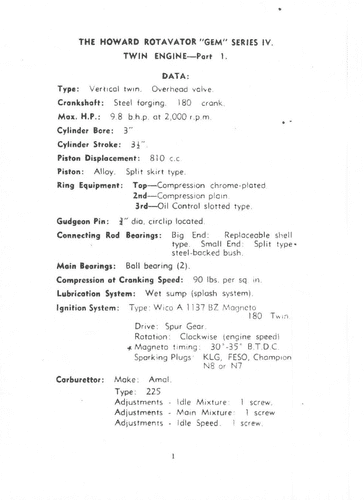 Howard Rotavator Gem IV Operators Manual with Parts List (1)