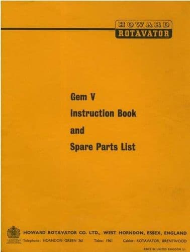 Howard Rotavator Gem V Operators Manual with Parts List