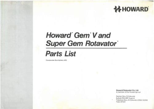Howard Rotavator Gem V & Super Gem Parts Manual
