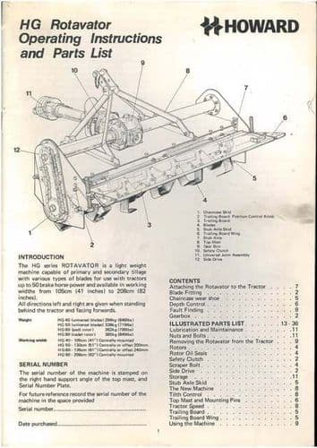 Howard Rotavator HG 40 50 60 80 Operators Manual with Parts List