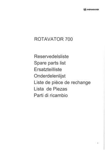 Howard Rotavator Rotalabour R700 RL700 Parts Manual