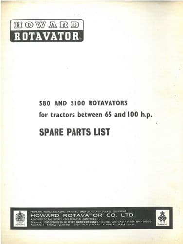 Howard Rotavator S80 & s100 Parts Manual - S 80 100