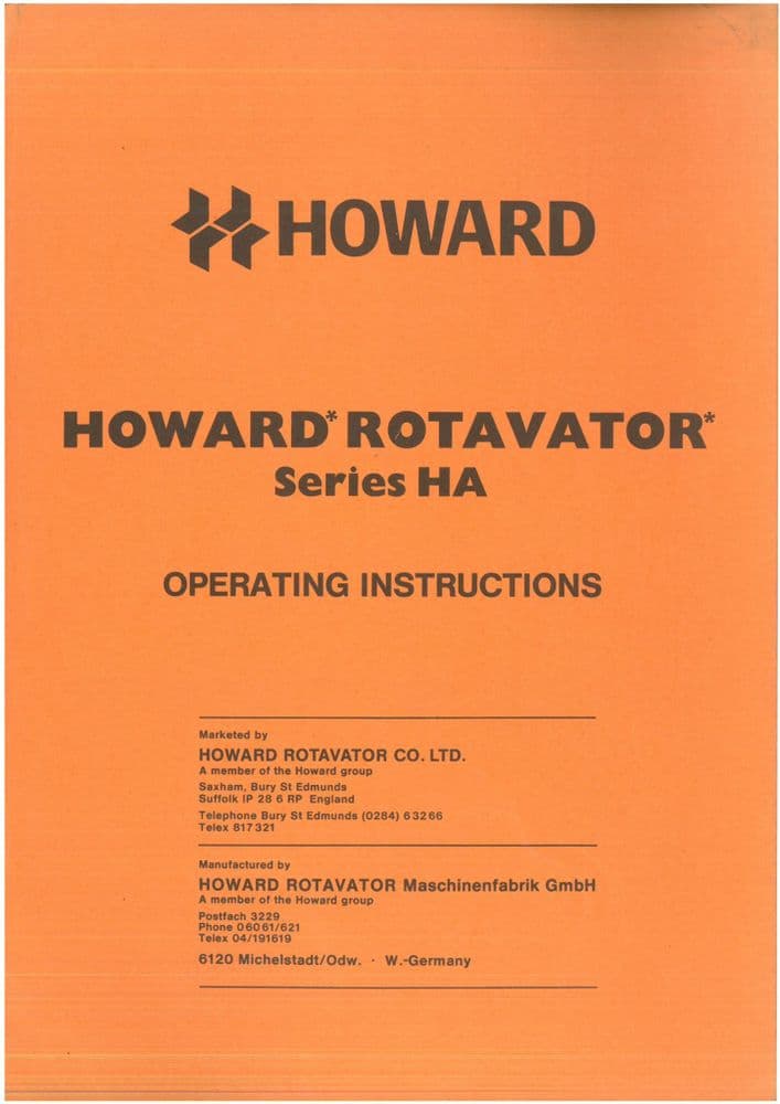 Howard Loader Howard Rotavator Series HA Operators Manual - ORIGINAL