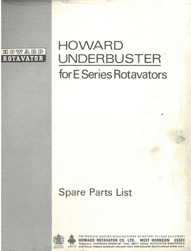 Howard Rotavator Underbuster for the E Series Parts Manual