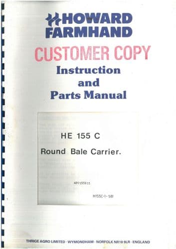 Howard Round Bale Carrier HE155C Operators Manual and Spare Parts List