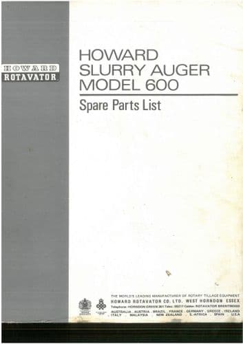 Howard Slurry Auger 600 Parts Manual