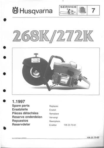 Husqvarna Block Cutter Model 268K/272K  Parts Manual 268 K, 272 K