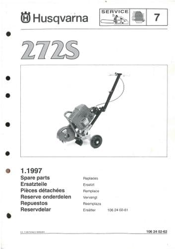 Husqvarna Block Cutter Model 272S Parts Manual 272 S