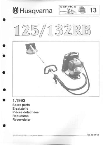 Husqvarna Brush Cutter/Strimmer  125/132RB Parts Manual 132 RB