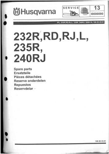 Husqvarna Brush Cutter/Strimmer 232 R, RD, RJ, L,  235 R,  240 RJ Parts Manual