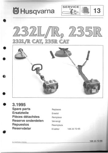 Husqvarna Brush Cutter/Strimmer  232L/R 235R Parts Manual