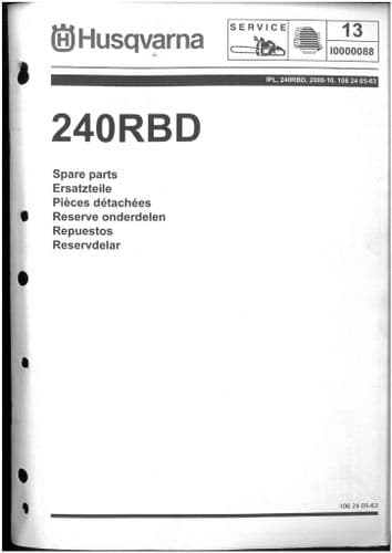 Husqvarna Brush Cutter/Trimmer 240 RBD Parts Manual
