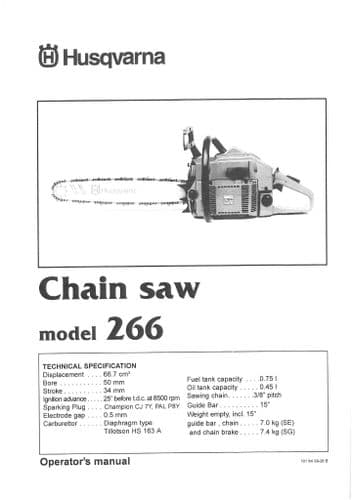 Husqvarna Chainsaw 266 Operators Manual