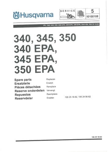 Husqvarna Chainsaw 340 345 350 340EPA 345EPA 350EPA Parts Manual