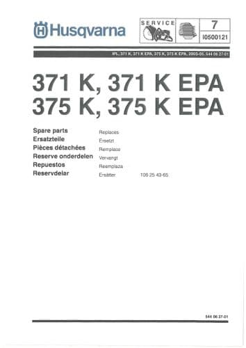 Husqvarna Chainsaw 371K 371KEPA 375K 375KEPA Parts Manual