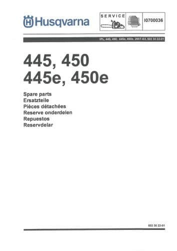 Husqvarna Chainsaw 445 450 445E 450E Parts Manual