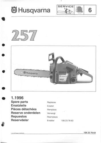 Husqvarna Chainsaw Model 257 Parts Manual