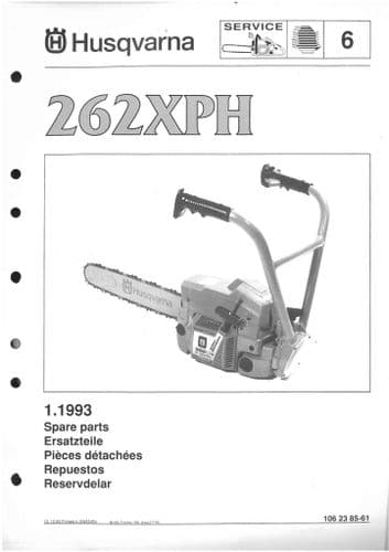 Husqvarna Chainsaw Model 262XPH  Parts Manual 262 XPH