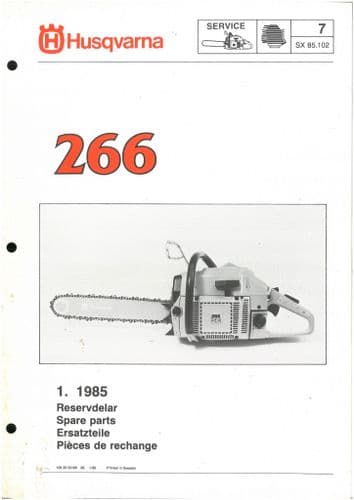 Husqvarna Chainsaw Model 266  Parts Manual - ORIGINAL