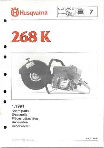 Husqvarna Chainsaw Model 268 K  Parts Manual