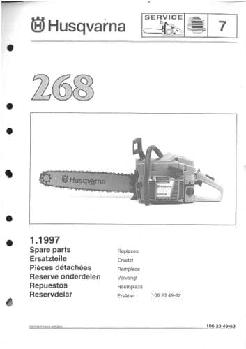 Husqvarna Chainsaw Model 268  Parts Manual