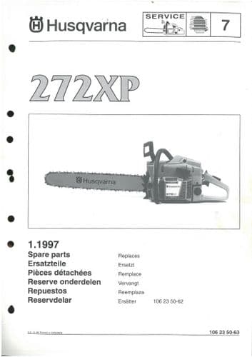 Husqvarna Chainsaw Model 272XP  Parts Manual 272 XP