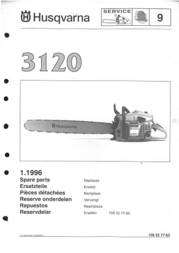 Husqvarna Chainsaw Model 3120  Parts Manual