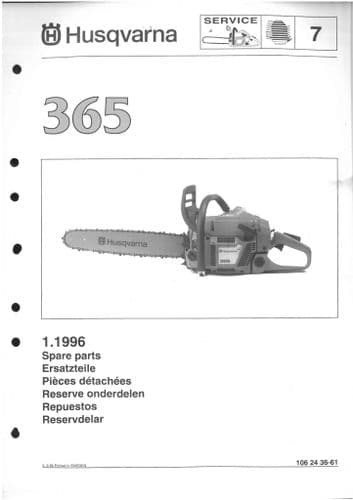 Husqvarna Chainsaw Model 365  Parts Manual