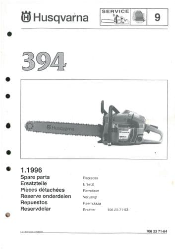 Husqvarna Chainsaw Model 394  Parts Manual