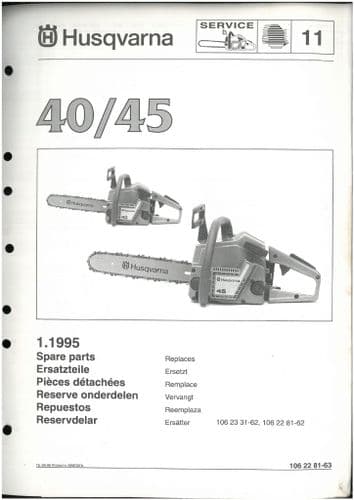 Husqvarna Chainsaw Model 40/45  Parts Manual - ORIGINAL