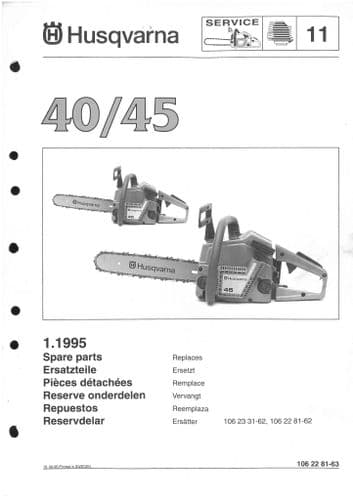 Husqvarna Chainsaw Model 40/45  Parts Manual