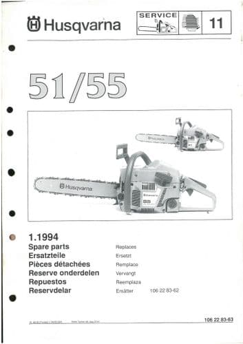 Husqvarna Chainsaw Model 51/55  Parts Manual