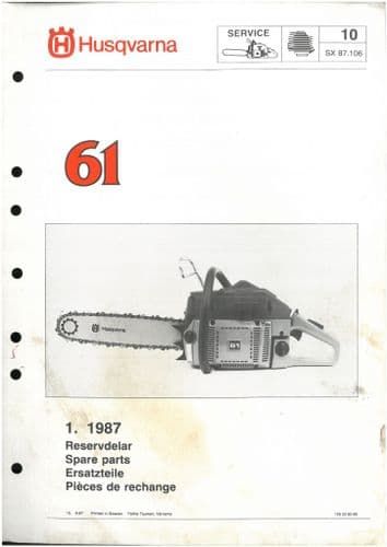 Husqvarna Chainsaw Model 61  Parts Manual - ORIGINAL