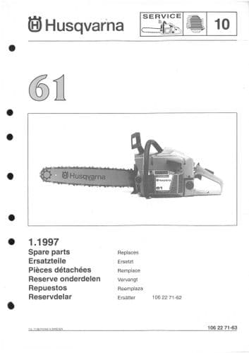 Husqvarna Chainsaw Model 61  Parts Manual