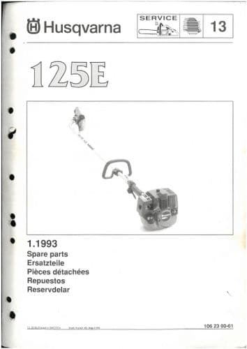 Husqvarna Curved Shaft Edger Model 125E Parts Manual 125 E - ORIGINAL