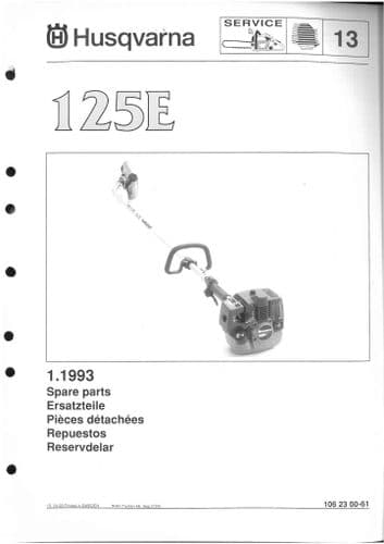 Husqvarna Curved Shaft Edger Model 125E Parts Manual 125 E