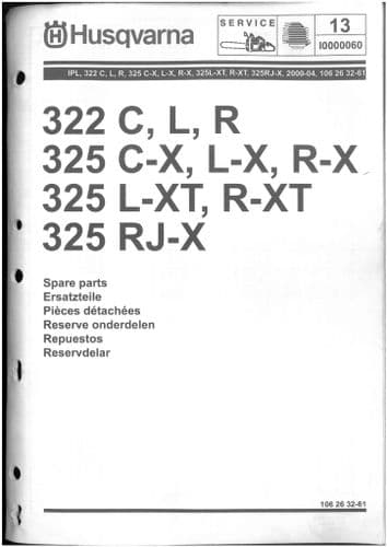 Husqvarna Edger/Trimmer 322 C, L, R  325 C-X, L-X, R-X, L-XT, R-XT, RJ-X Parts Manual