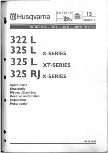 Husqvarna Edger/Trimmer 322L, 325L, 325L X-SERIES, 325L XT-SERIES, 235RJ X-SERIES  Parts Manual
