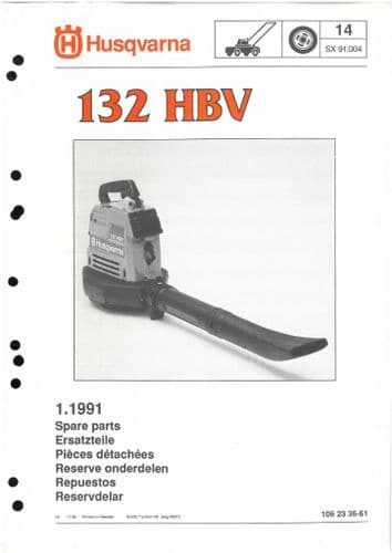 Husqvarna Leaf Blower 132 HBV Parts Manual - ORIGINAL
