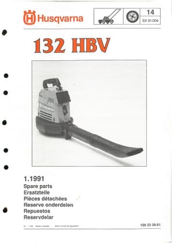 Husqvarna Leaf Blower 132 HBV Parts Manual