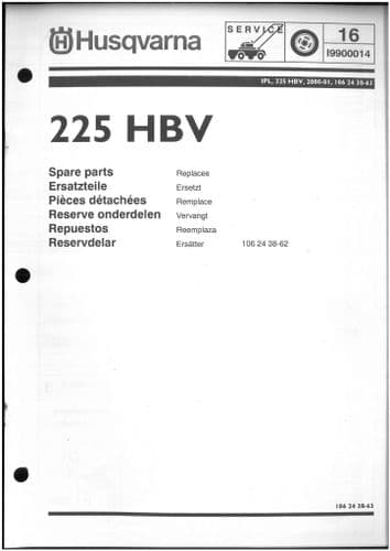 Husqvarna Leaf Blower 225 HBV Parts Manual