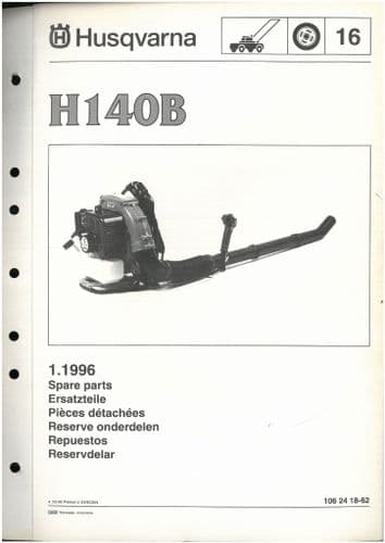 Husqvarna Leaf Blower H140B Parts Manual - ORIGINAL