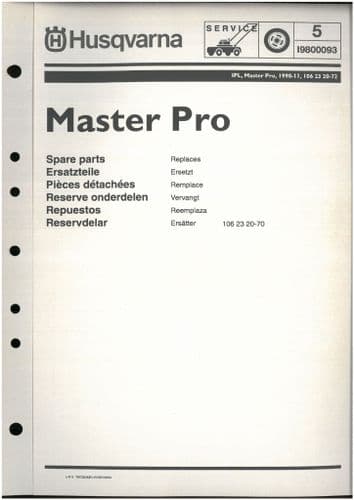 Husqvarna Mower Master Pro Parts Manual