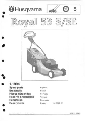 Husqvarna Mower Royal 53 S/SE Parts Manual