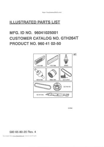 Husqvarna Ride on Garden Tractor GT264T Parts Manual and Wiring Diagrams