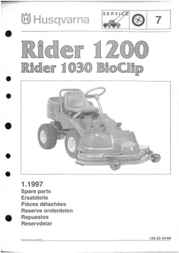 Husqvarna Ride on Garden Tractor Mower 1200 - Rider 1030 BioClip Parts Manual