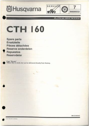 Husqvarna Ride on Garden Tractor Mower CTH 160 Parts Manual
