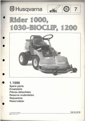 Husqvarna Ride on Garden Tractor Mower Rider 1000, 1030-BIOCLIP, 1200  Parts Manual